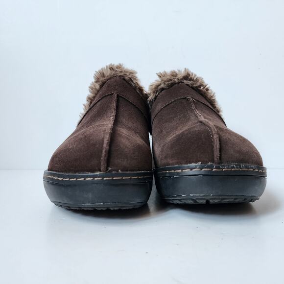 Crocs Clogs Womens Size 7 Cobbler Mule Slip On Wedges Suede Brown Fuzzy Lined - Picture 5 of 11